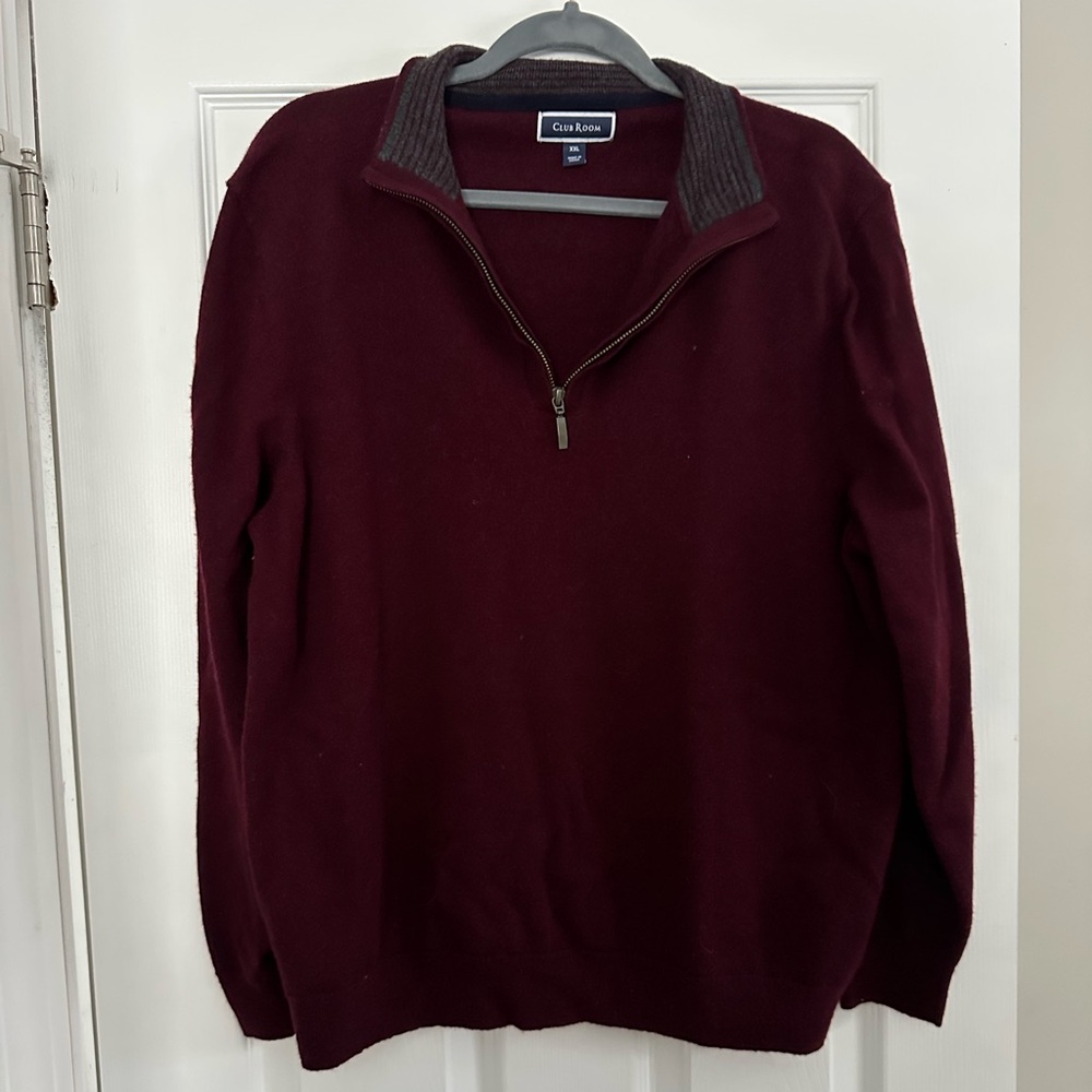 Club Room Burgundy Quarter Zip Merino Wool Blend Pullover